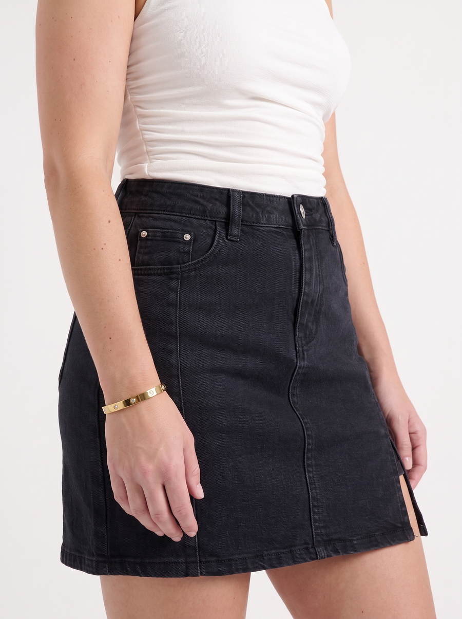 Billie Denim Mini Skirt with Slit
