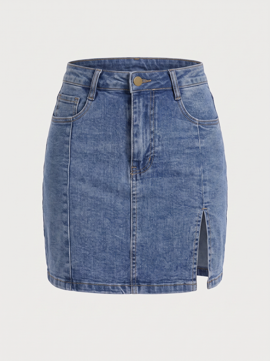 Billie Denim Mini Skirt with Slit