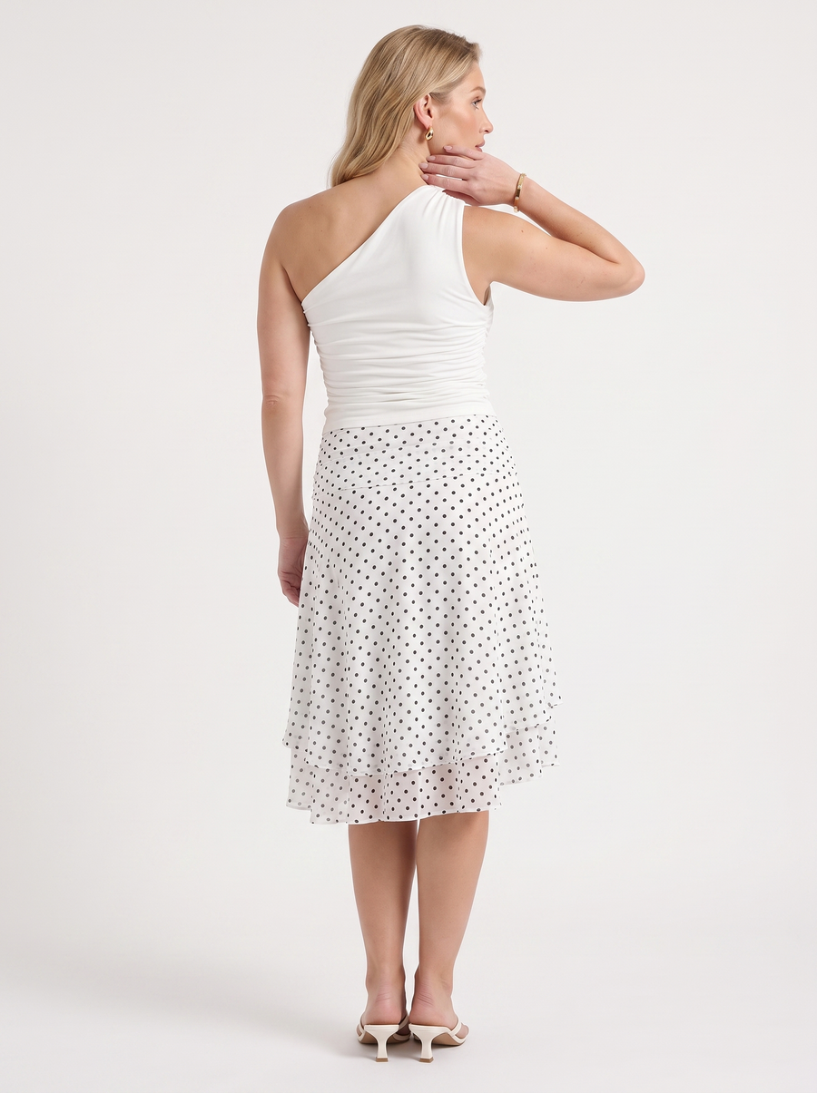 April Polka Dot Layered Hem Midi Skirt