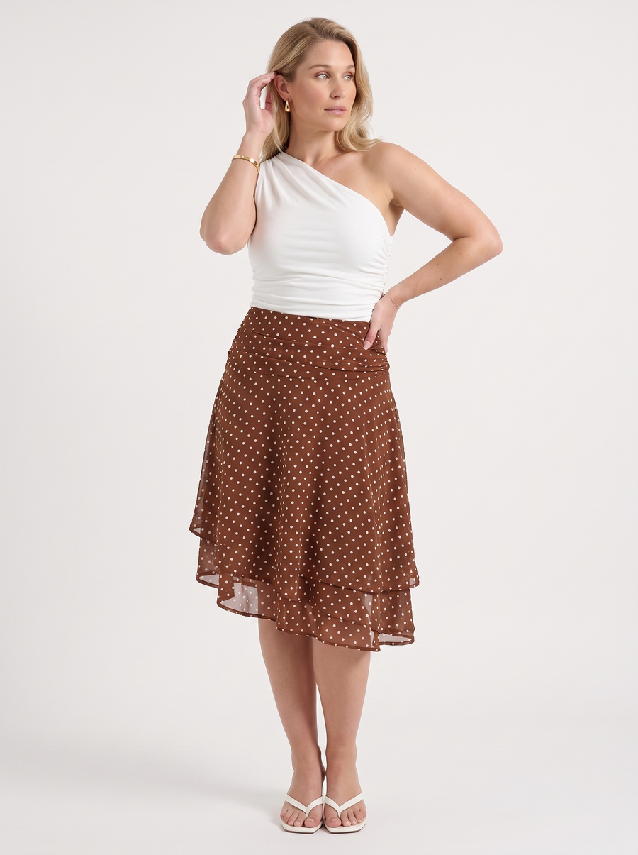 April Polka Dot Layered Hem Midi Skirt