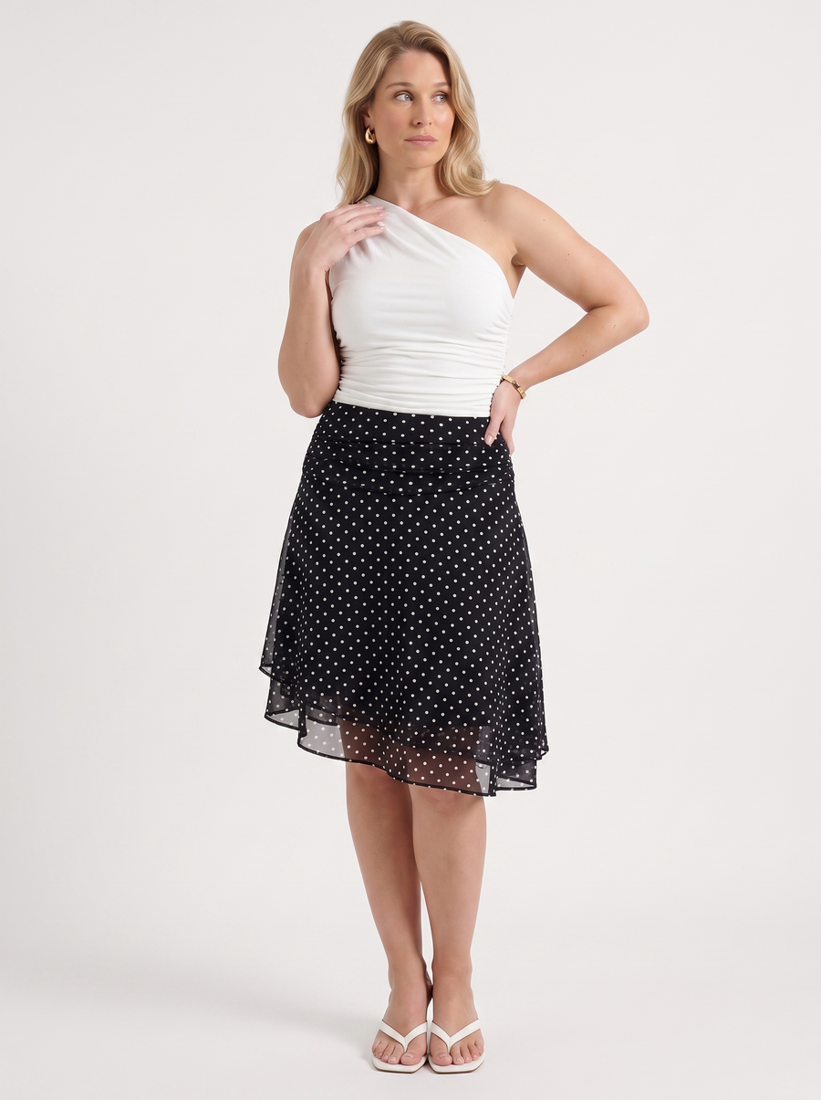 April Polka Dot Layered Hem Midi Skirt