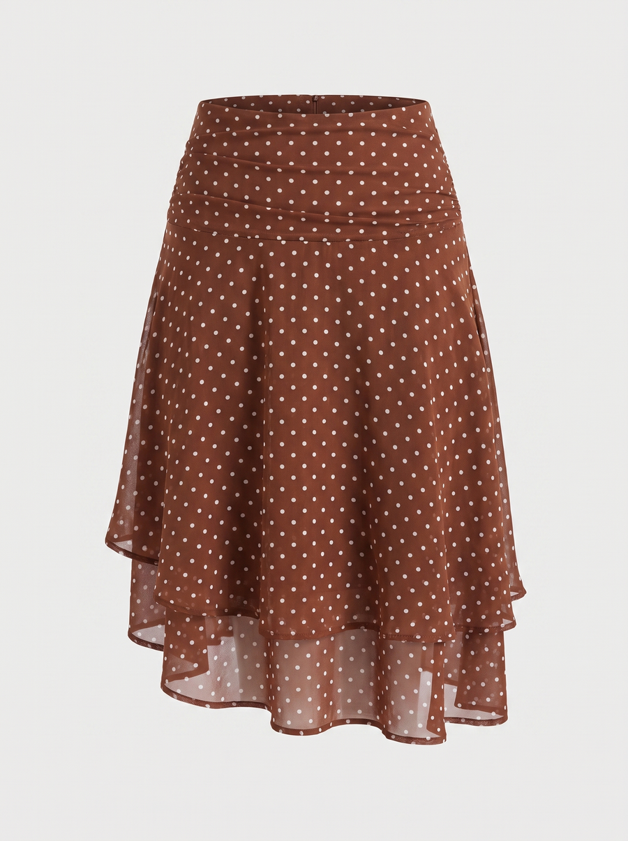 April Polka Dot Layered Hem Midi Skirt