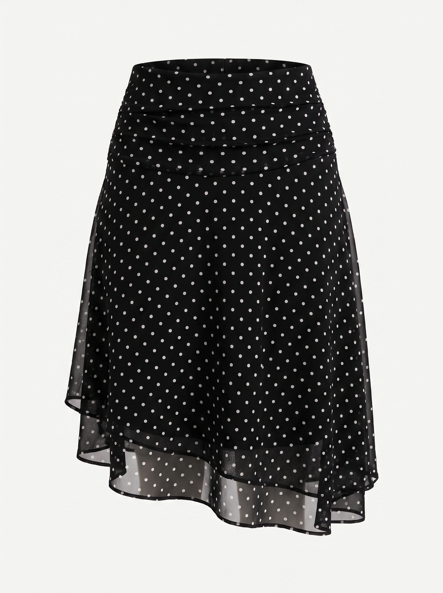 April Polka Dot Layered Hem Midi Skirt