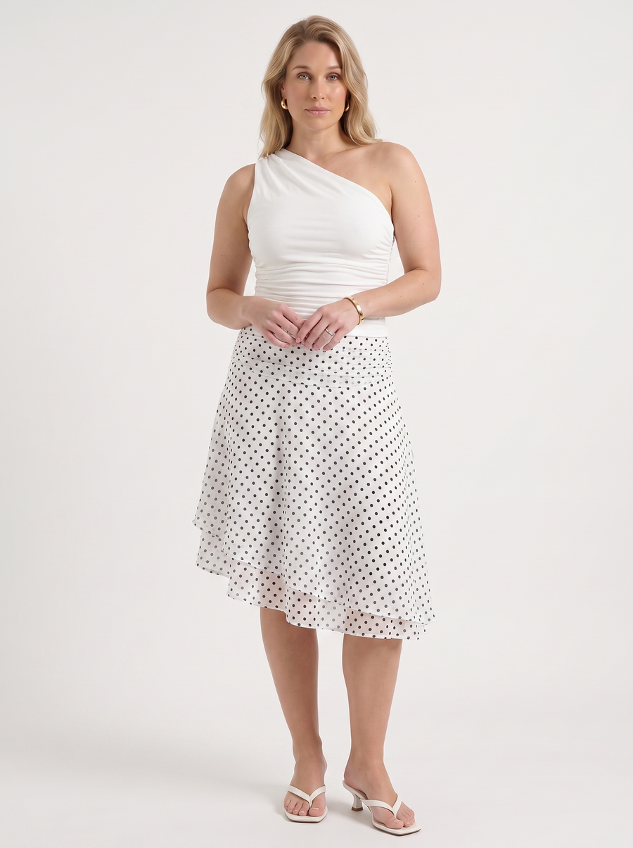 April Polka Dot Layered Hem Midi Skirt