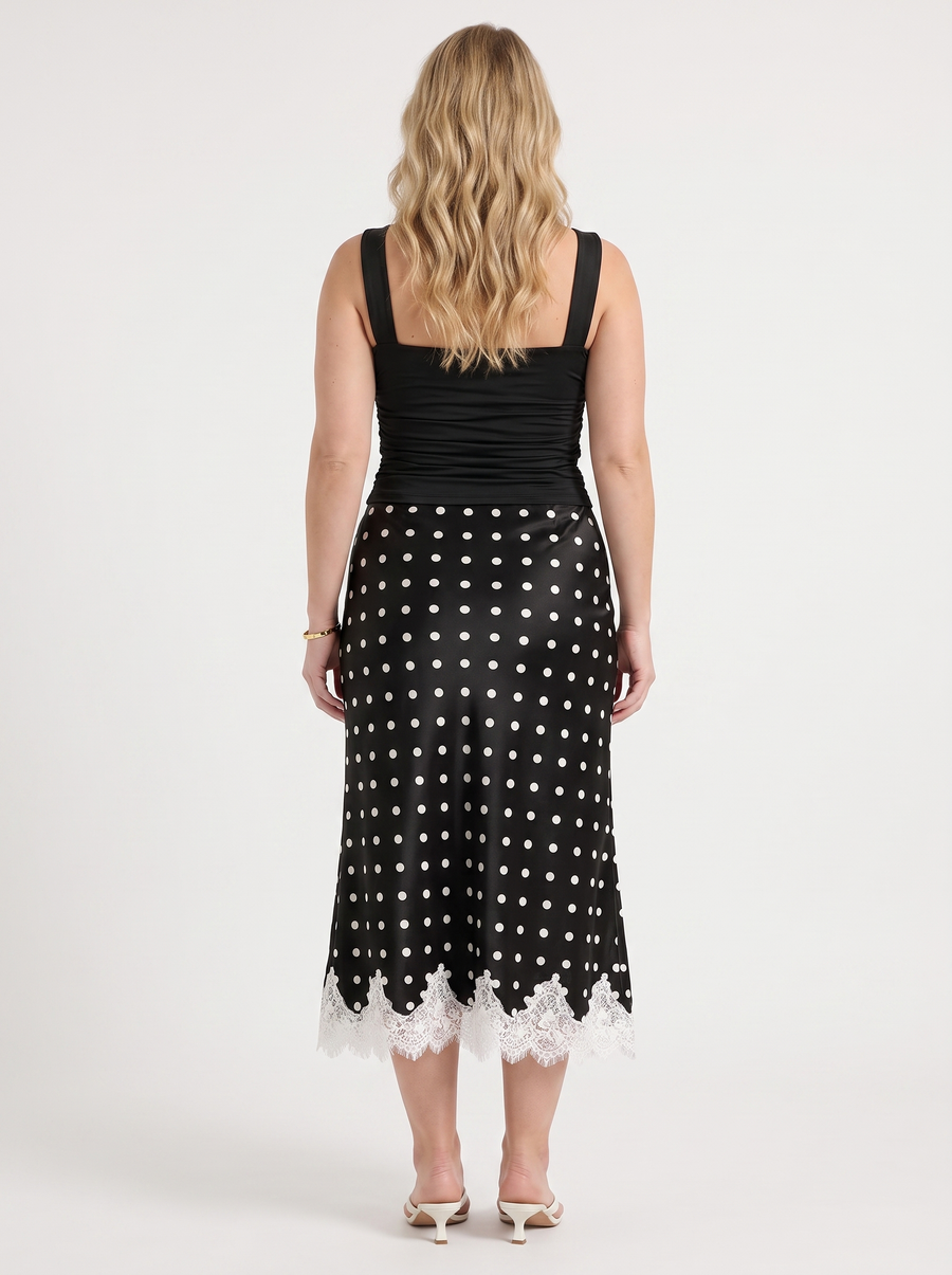 Christel Polka Dot Lace Hem Midi Skirt