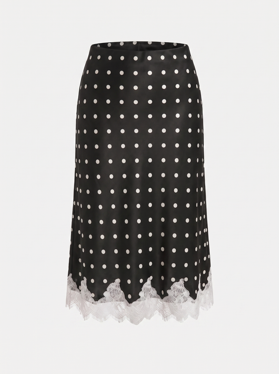 Christel Polka Dot Lace Hem Midi Skirt