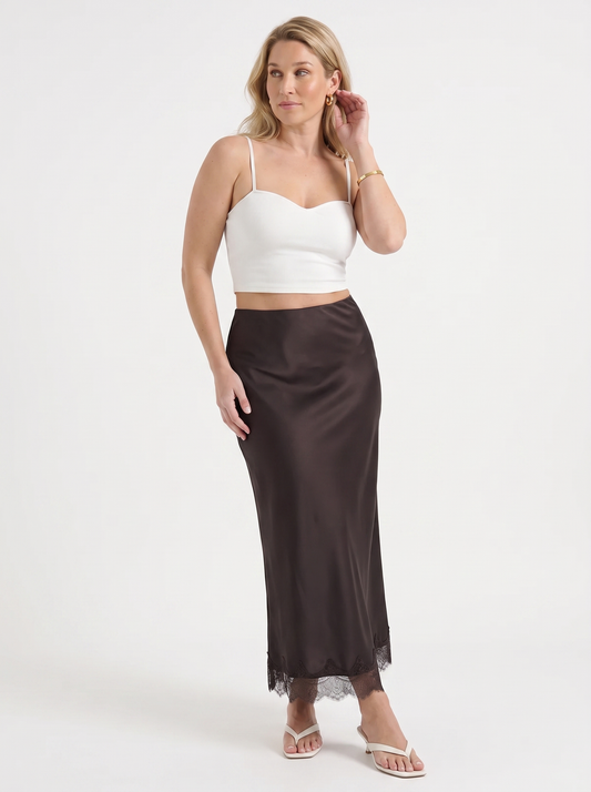 Kelly Satin Lace Hem Maxi Skirt