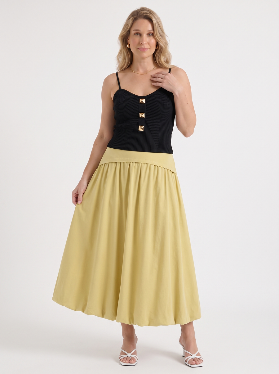 Mari Wide Waistband Flared Maxi Skirt