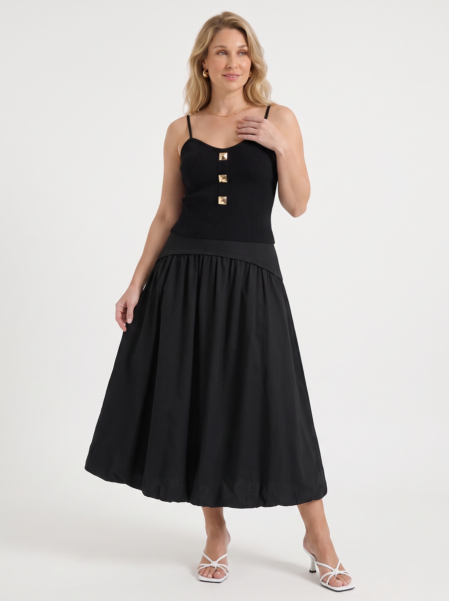 Mari Wide Waistband Flared Maxi Skirt