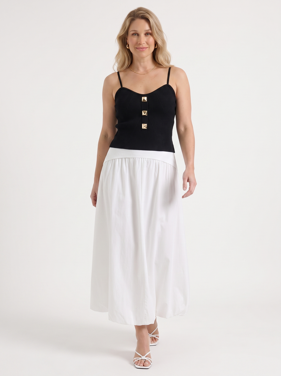 Mari Wide Waistband Flared Maxi Skirt