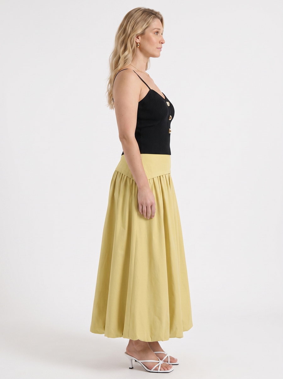 Mari Wide Waistband Flared Maxi Skirt