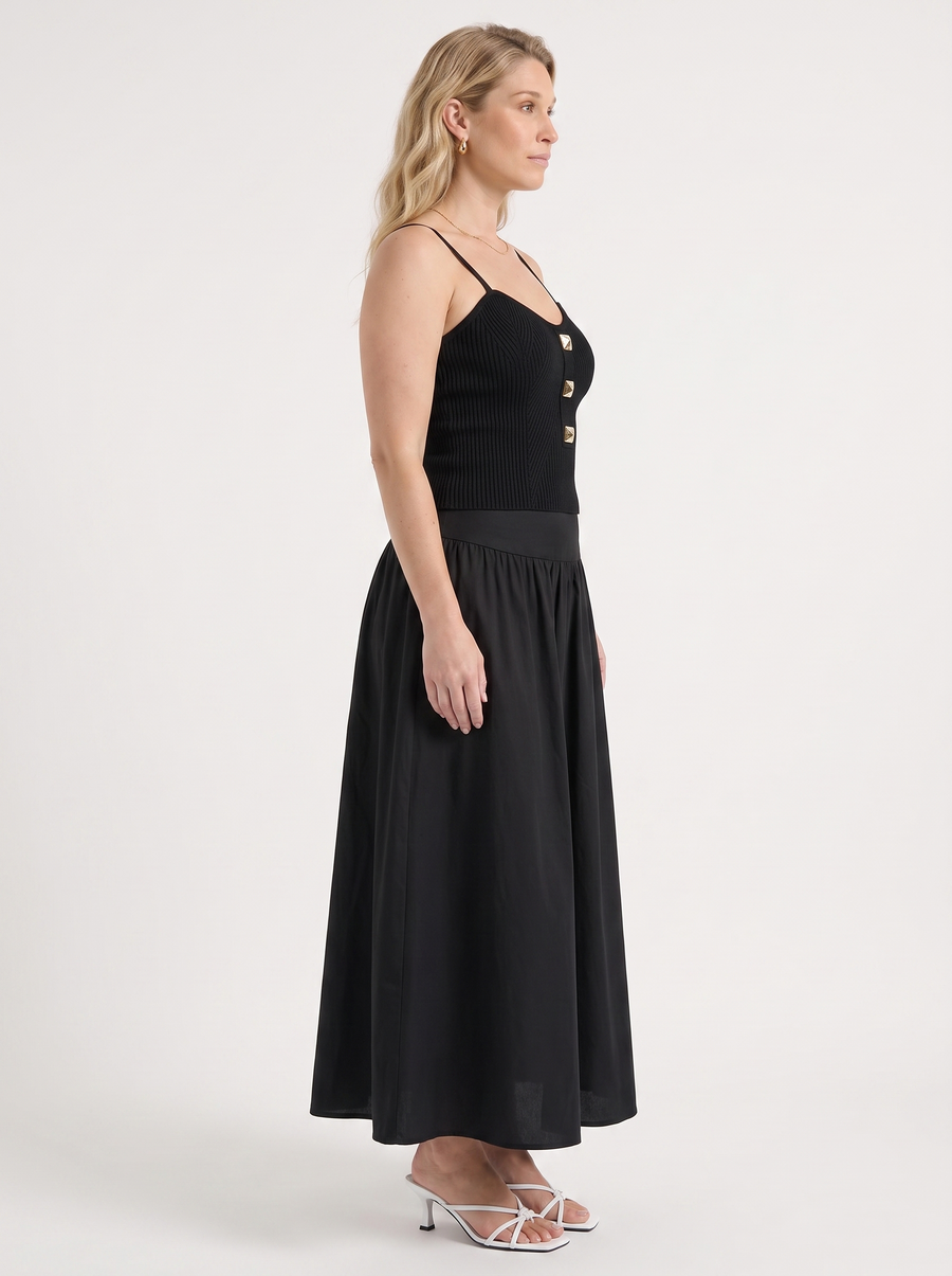 Mari Wide Waistband Flared Maxi Skirt