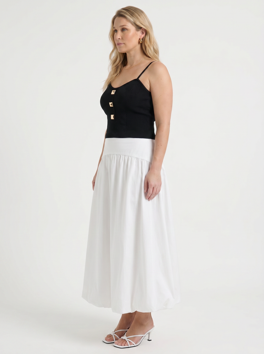 Mari Wide Waistband Flared Maxi Skirt