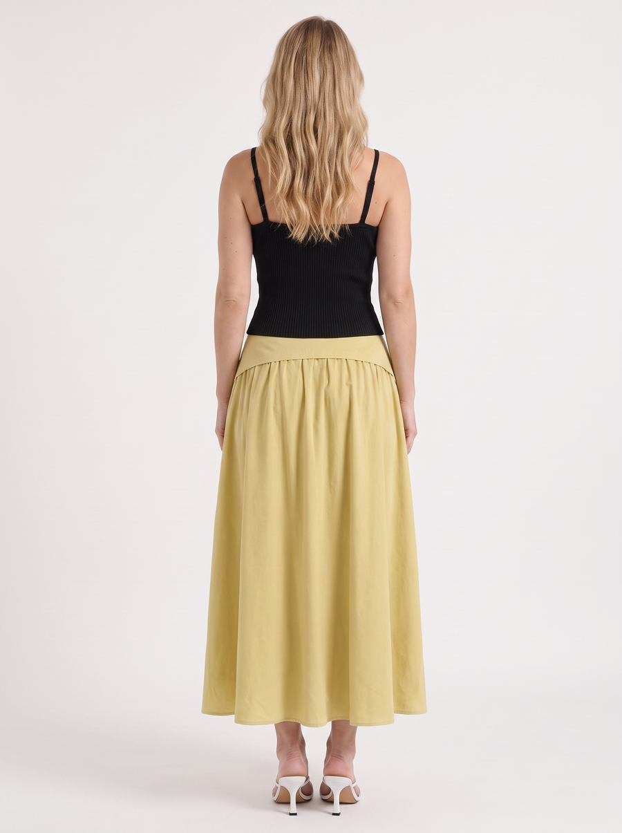 Mari Wide Waistband Flared Maxi Skirt