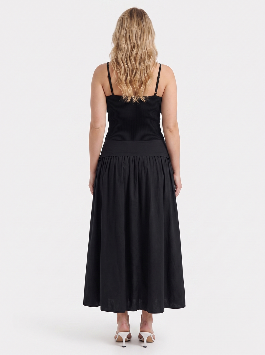 Mari Wide Waistband Flared Maxi Skirt