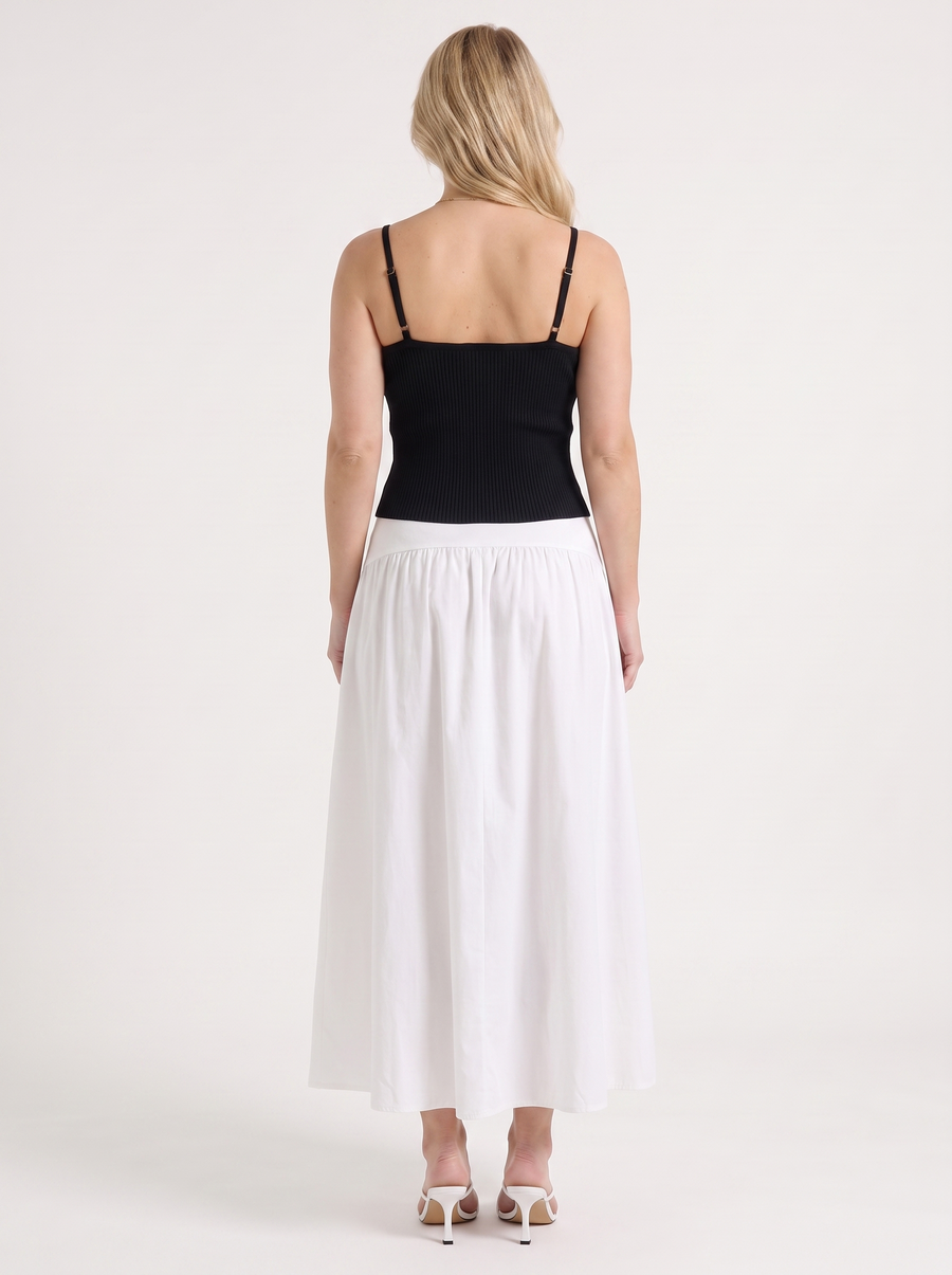 Mari Wide Waistband Flared Maxi Skirt