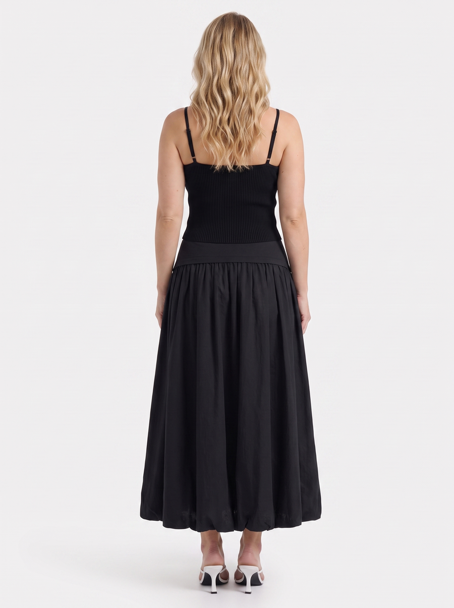 Mari Wide Waistband Flared Maxi Skirt