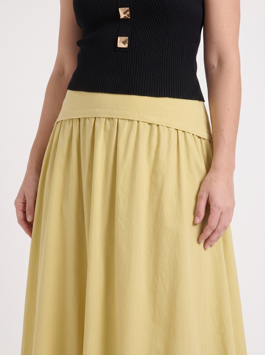 Mari Wide Waistband Flared Maxi Skirt