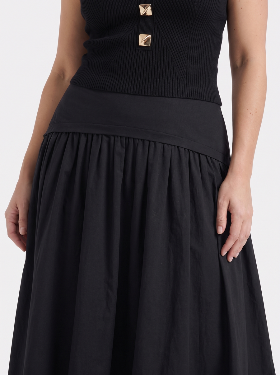Mari Wide Waistband Flared Maxi Skirt