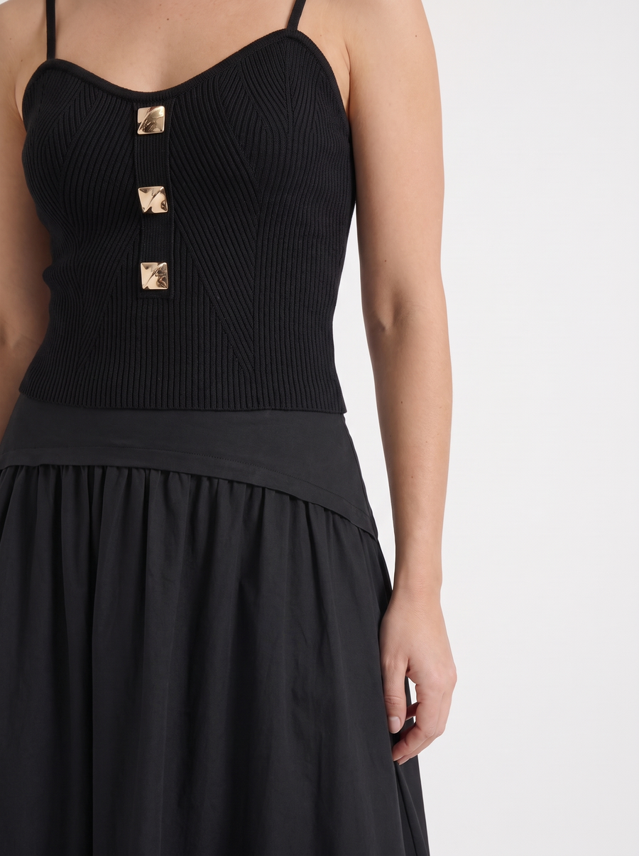 Mari Wide Waistband Flared Maxi Skirt