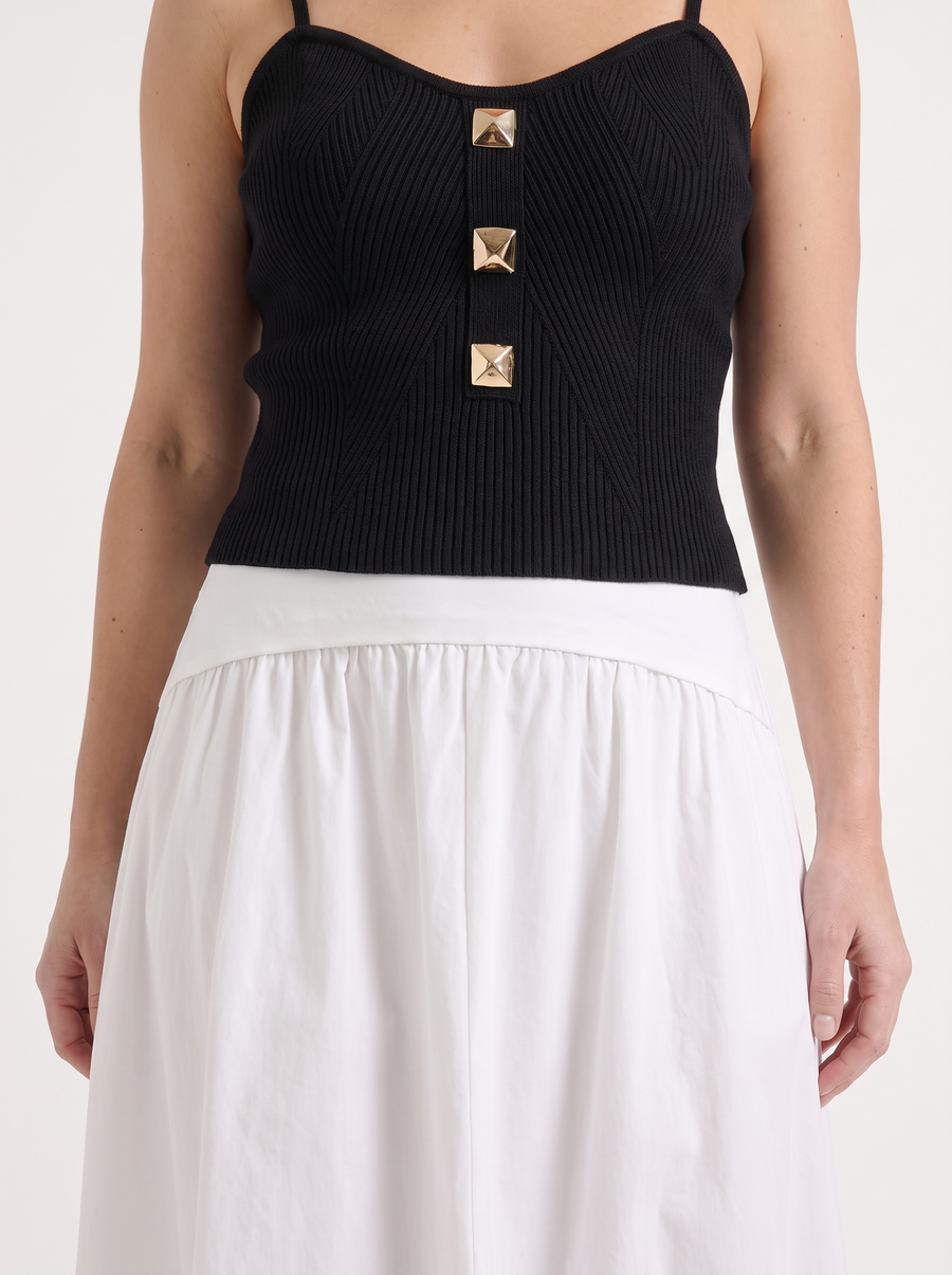 Mari Wide Waistband Flared Maxi Skirt