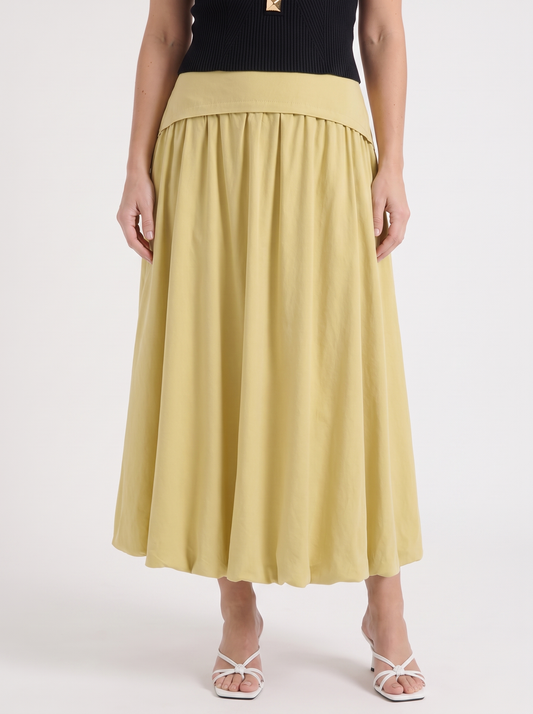 Mari Wide Waistband Flared Maxi Skirt