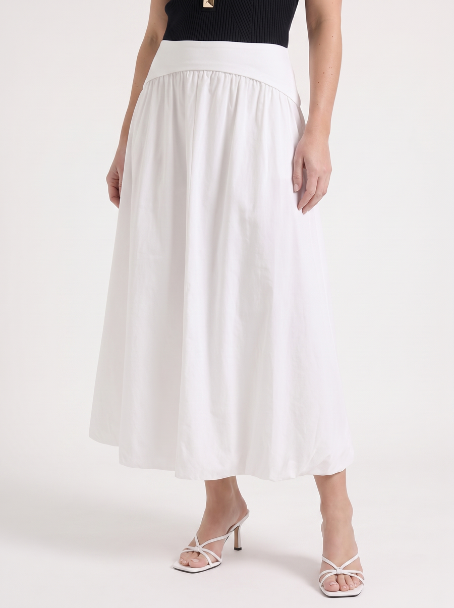 Mari Wide Waistband Flared Maxi Skirt