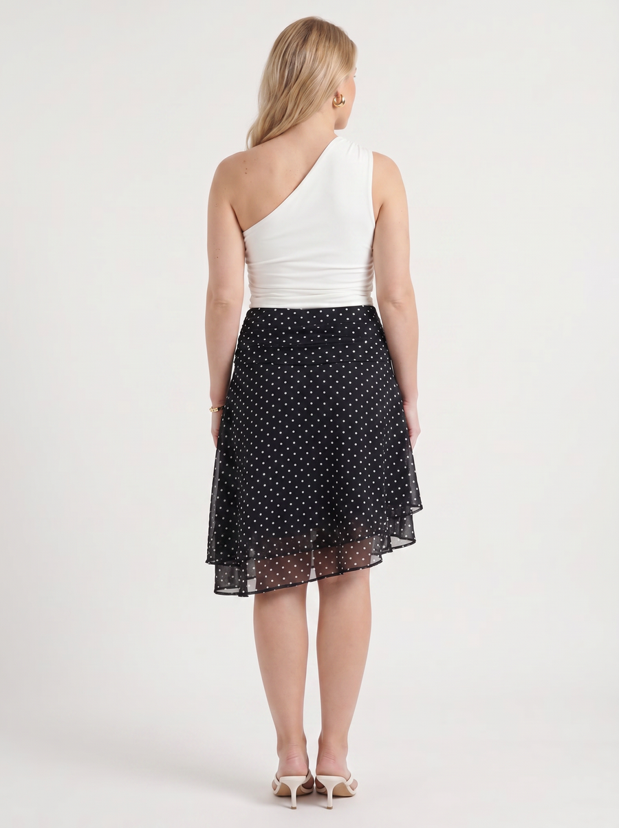 April Polka Dot Layered Hem Midi Skirt
