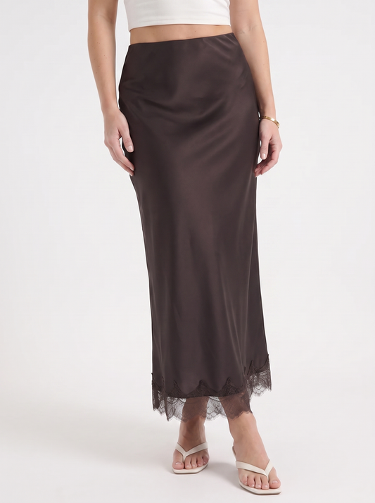Kelly Satin Lace Hem Maxi Skirt