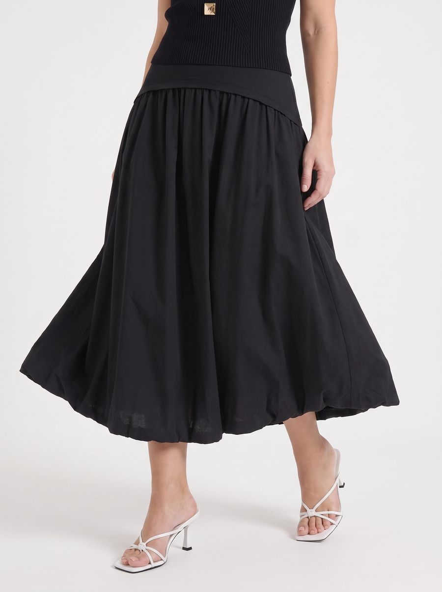 Mari Wide Waistband Flared Maxi Skirt