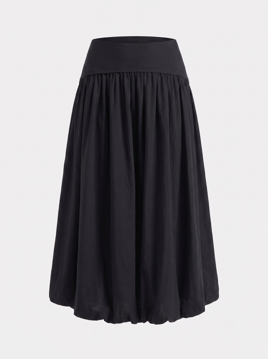 Mari Wide Waistband Flared Maxi Skirt