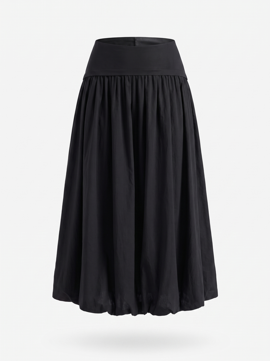 Mari Wide Waistband Flared Maxi Skirt