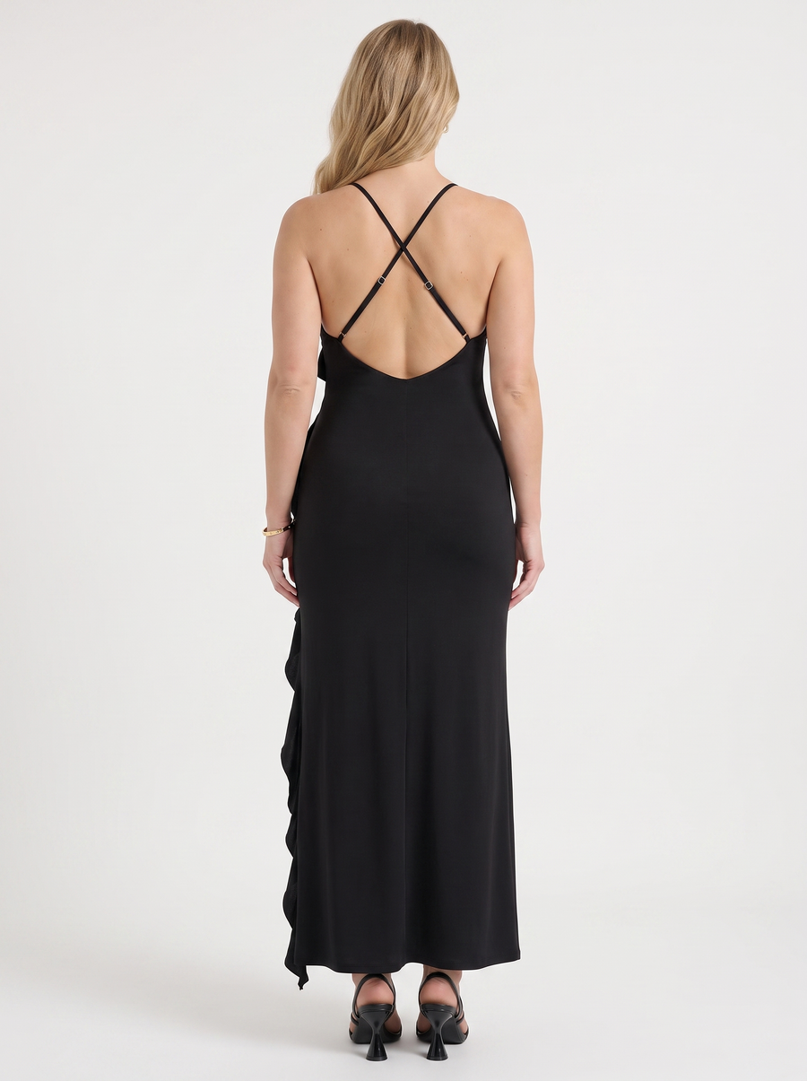 Dora Diagonal Ruffle Maxi Dress with Slit