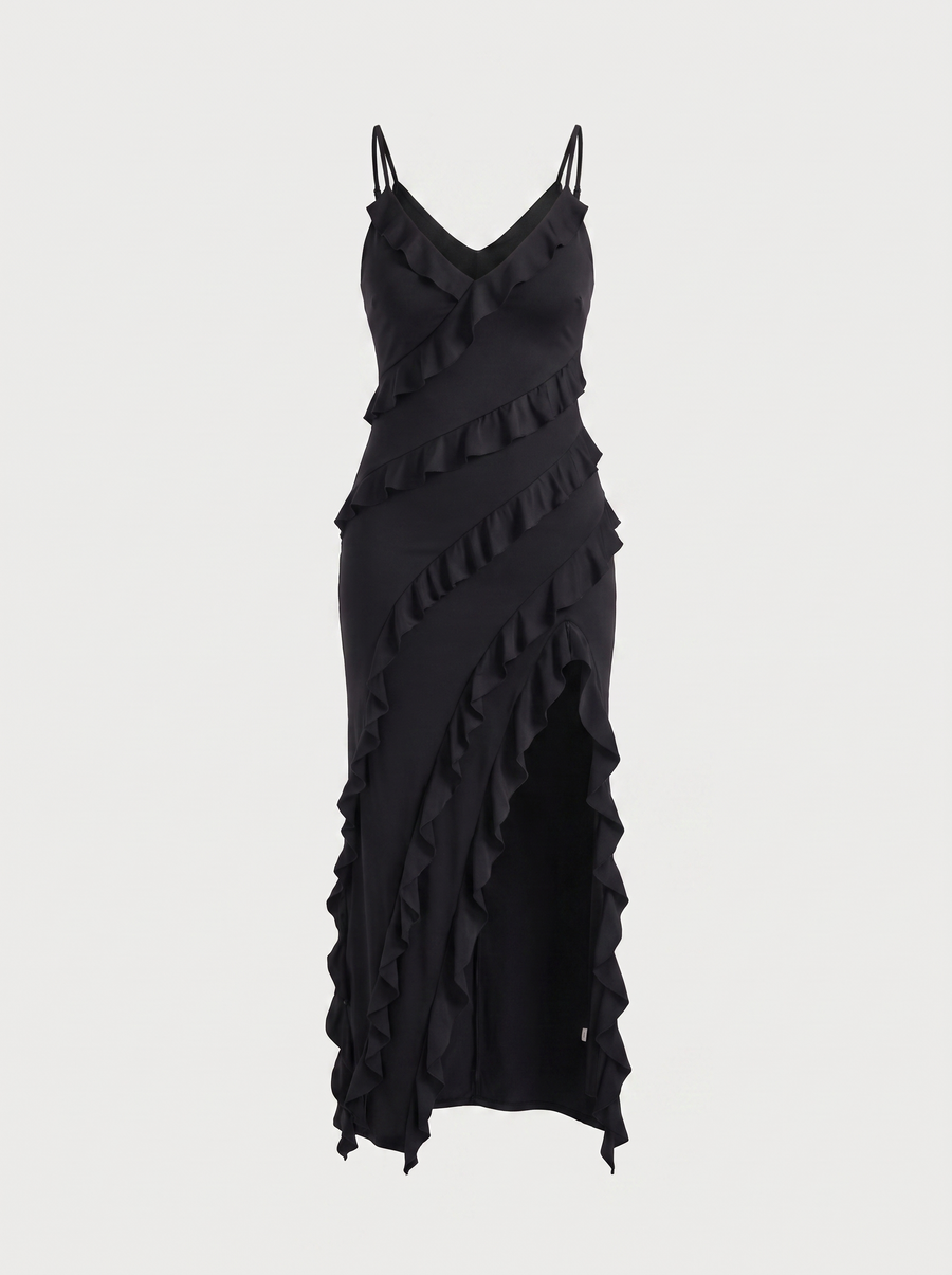 Dora Diagonal Ruffle Maxi Dress with Slit
