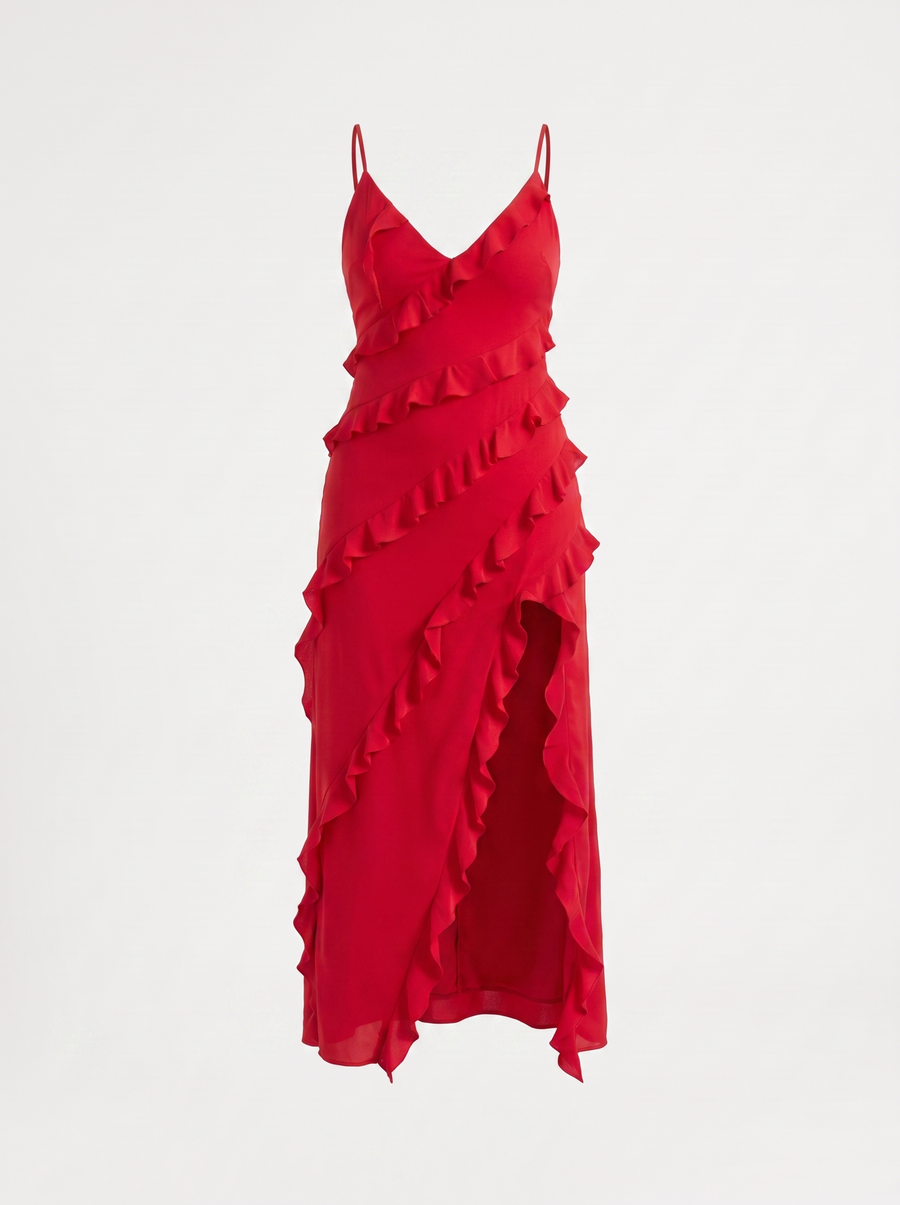 Dora Diagonal Ruffle Maxi Dress with Slit