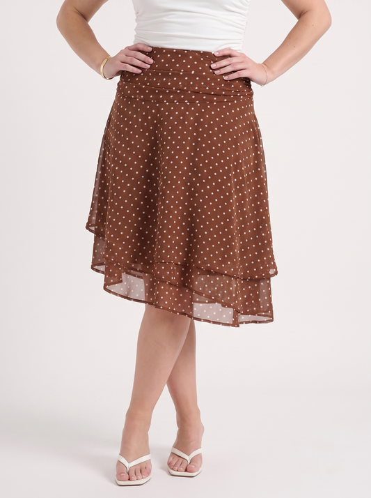 April Polka Dot Layered Hem Midi Skirt