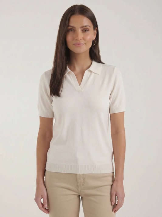 Rita Short Sleeve Knit Polo Top