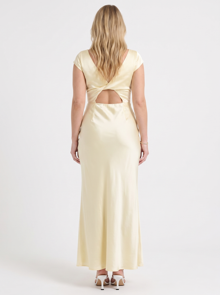 Tessa Satin V Neck Flutter Sleeve Maxi Dress