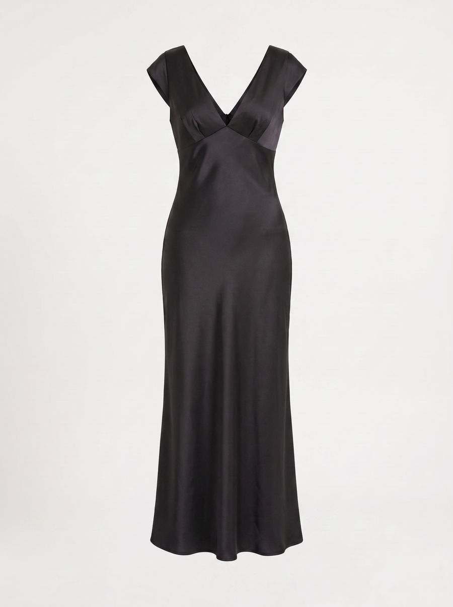 Tessa Satin V Neck Flutter Sleeve Maxi Dress