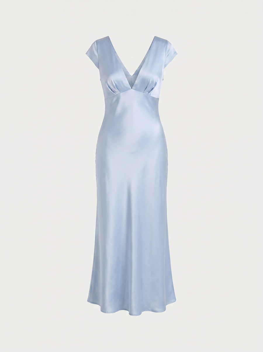 Tessa Satin V Neck Flutter Sleeve Maxi Dress