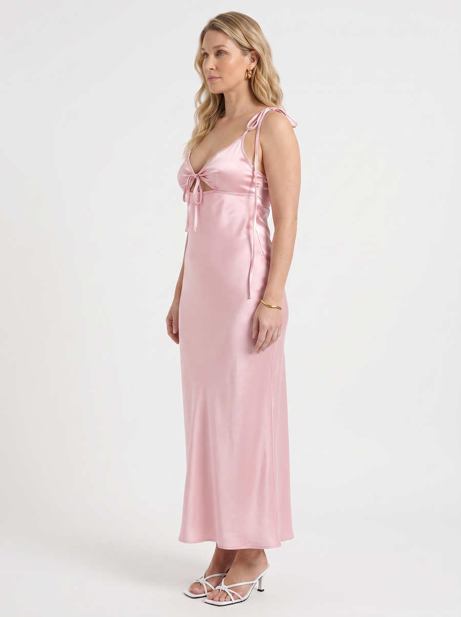 Blaire Satin Cut Out Tie Strap Maxi Dress