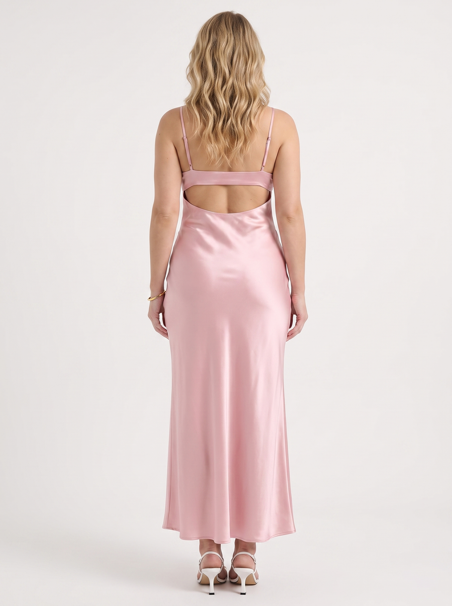 Blaire Satin Cut Out Tie Strap Maxi Dress