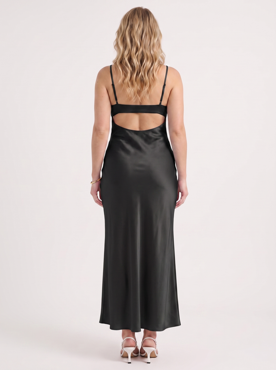 Blaire Satin Cut Out Tie Strap Maxi Dress