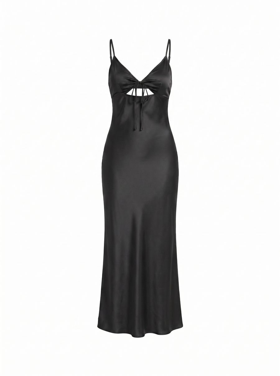 Blaire Satin Cut Out Tie Strap Maxi Dress