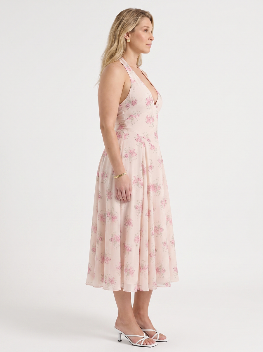 Kaley Floral Halter Neck Midi Dress