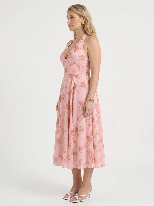 Kaley Floral Halter Neck Midi Dress