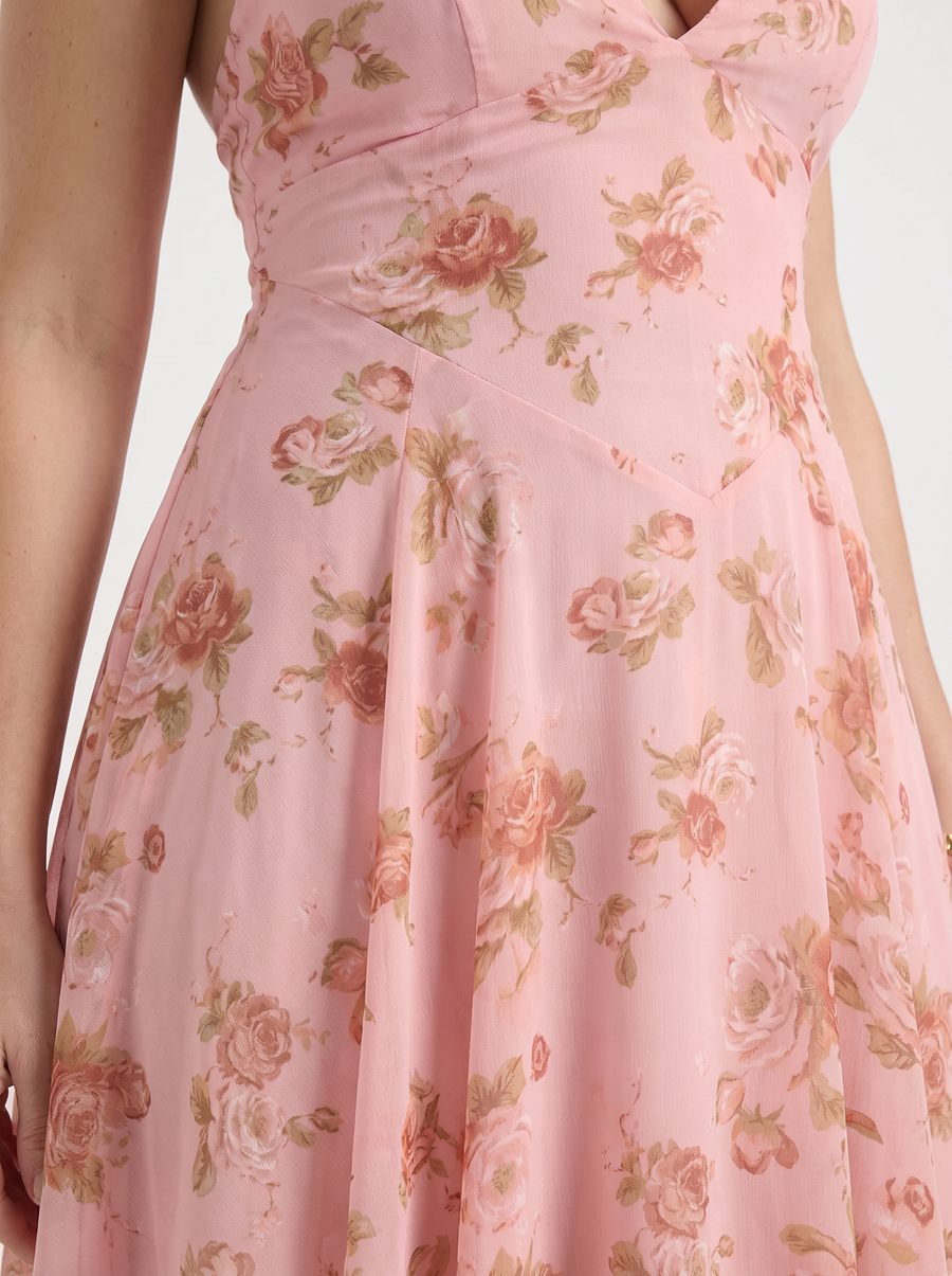 Kaley Floral Halter Neck Midi Dress