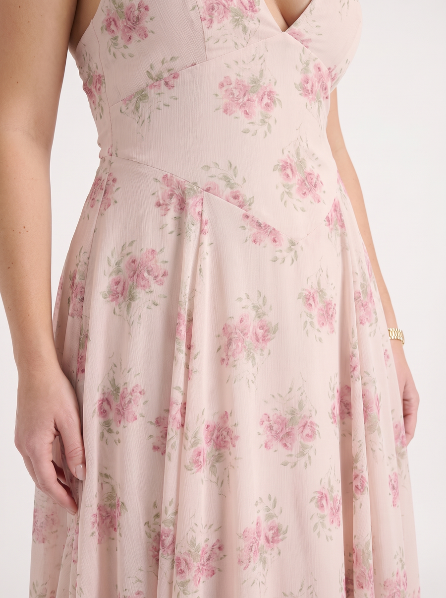 Kaley Floral Halter Neck Midi Dress