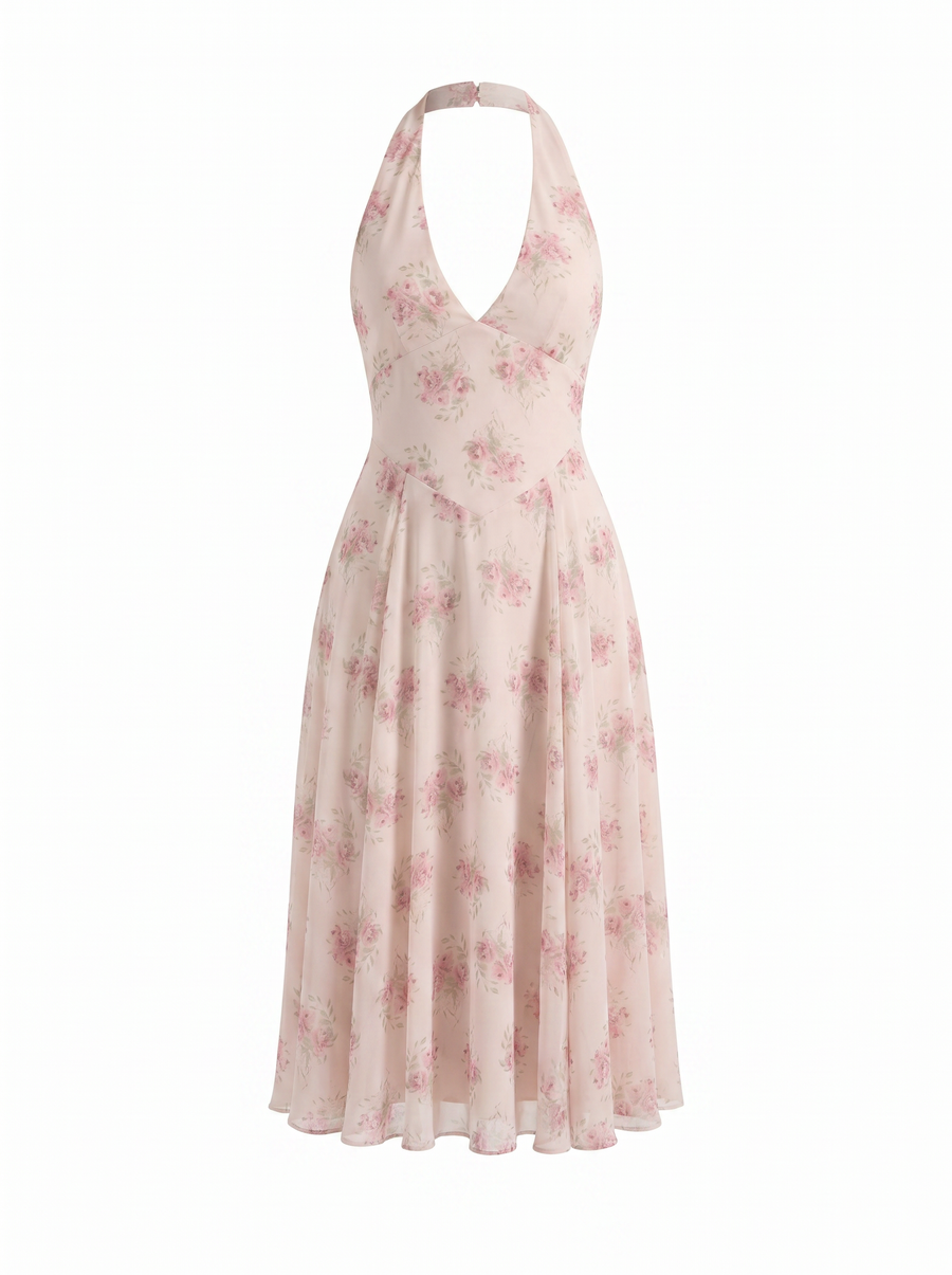 Kaley Floral Halter Neck Midi Dress