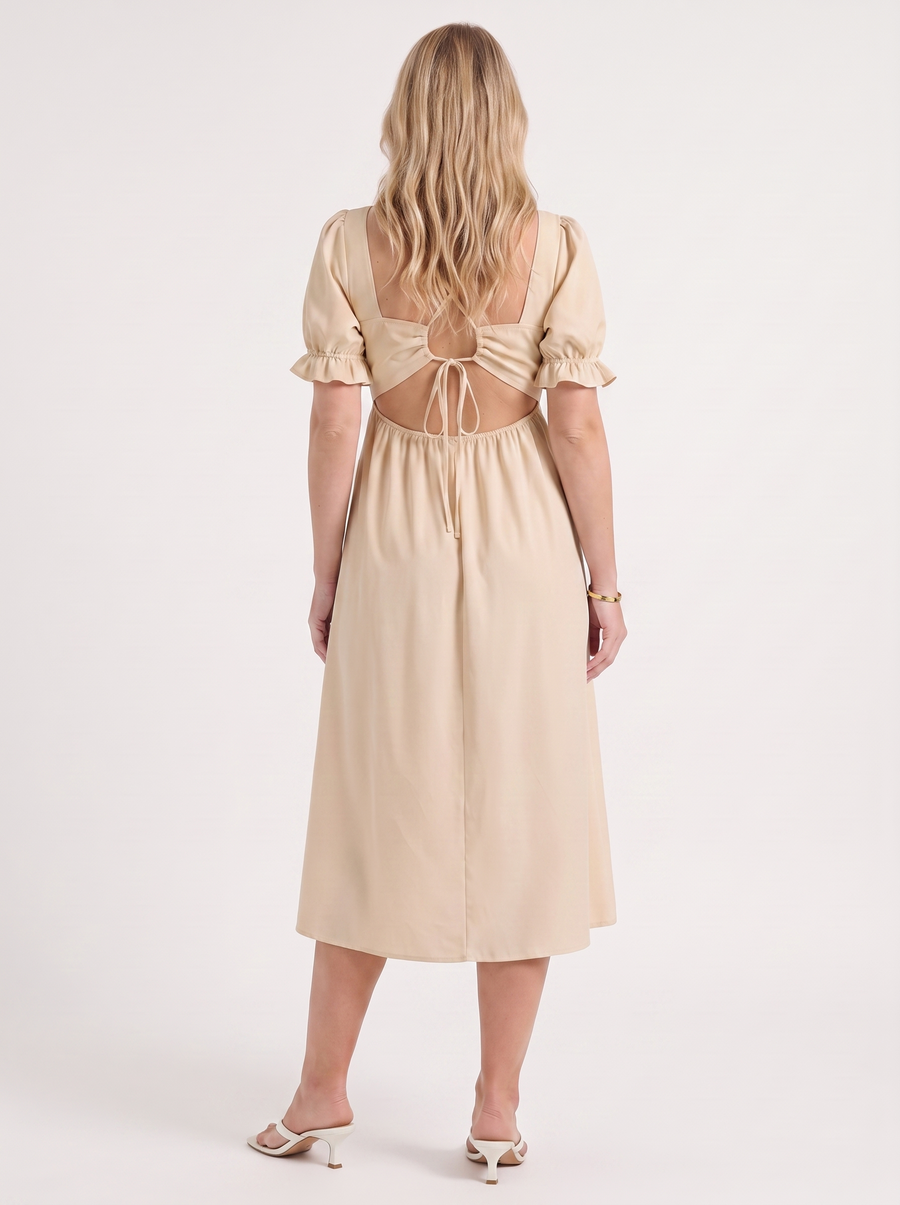 Adrienne Sweetheart Neck Puff Sleeve Midi Dress